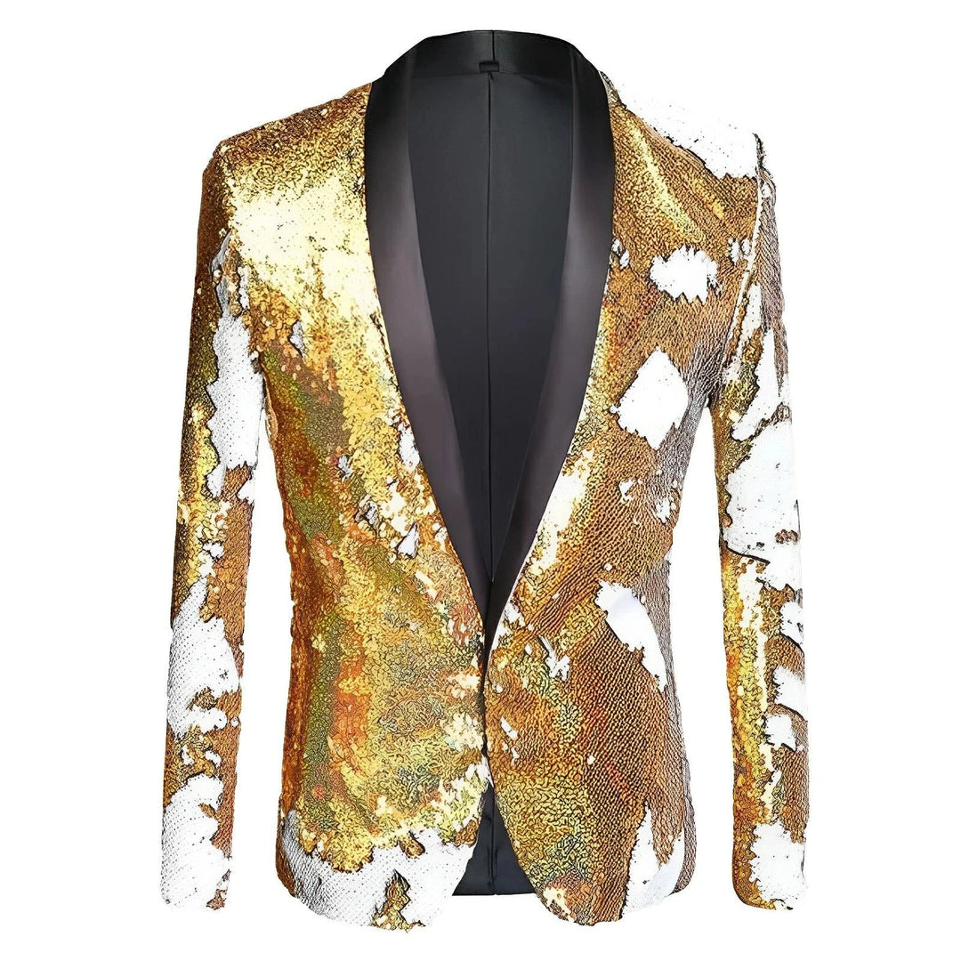 The Tristan Sequin Slim Fit Blazer Suit Jacket - Gold Wynston Duke XS 